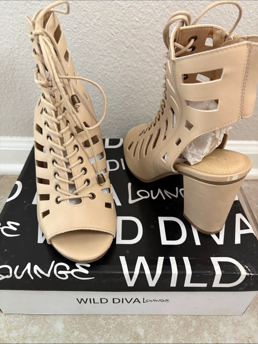 Cutout Lace-Up Block Heels